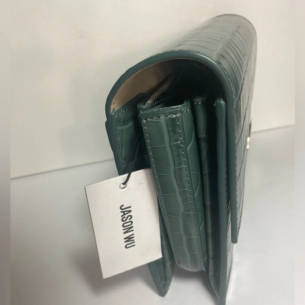 Jason Wu NWT Sage Leaf Croc Embossed Orbit Clutch - Picture 4 of 10